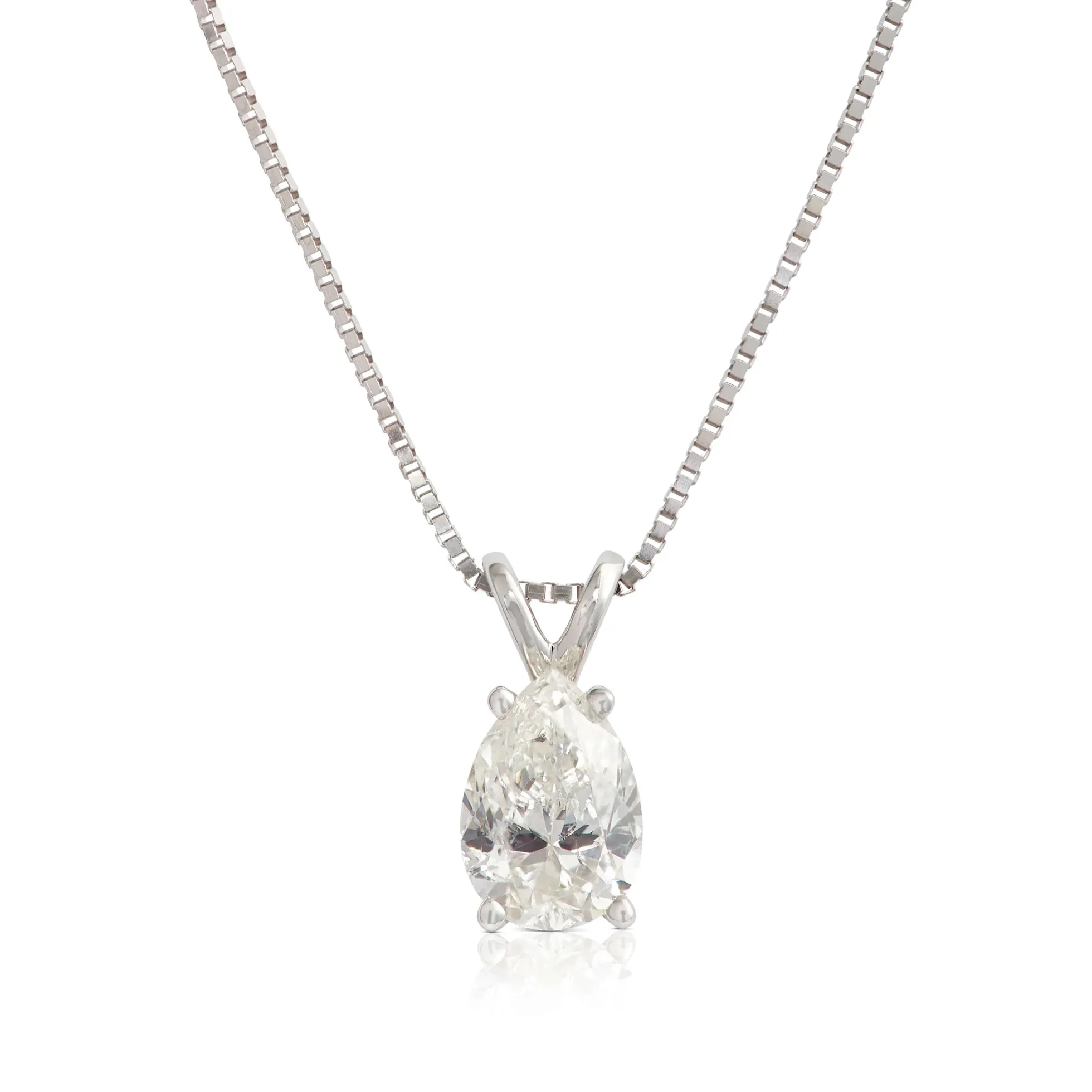 Pear Shaped Diamond Pendant, ½ Carat Total Weight, 14K White Gold