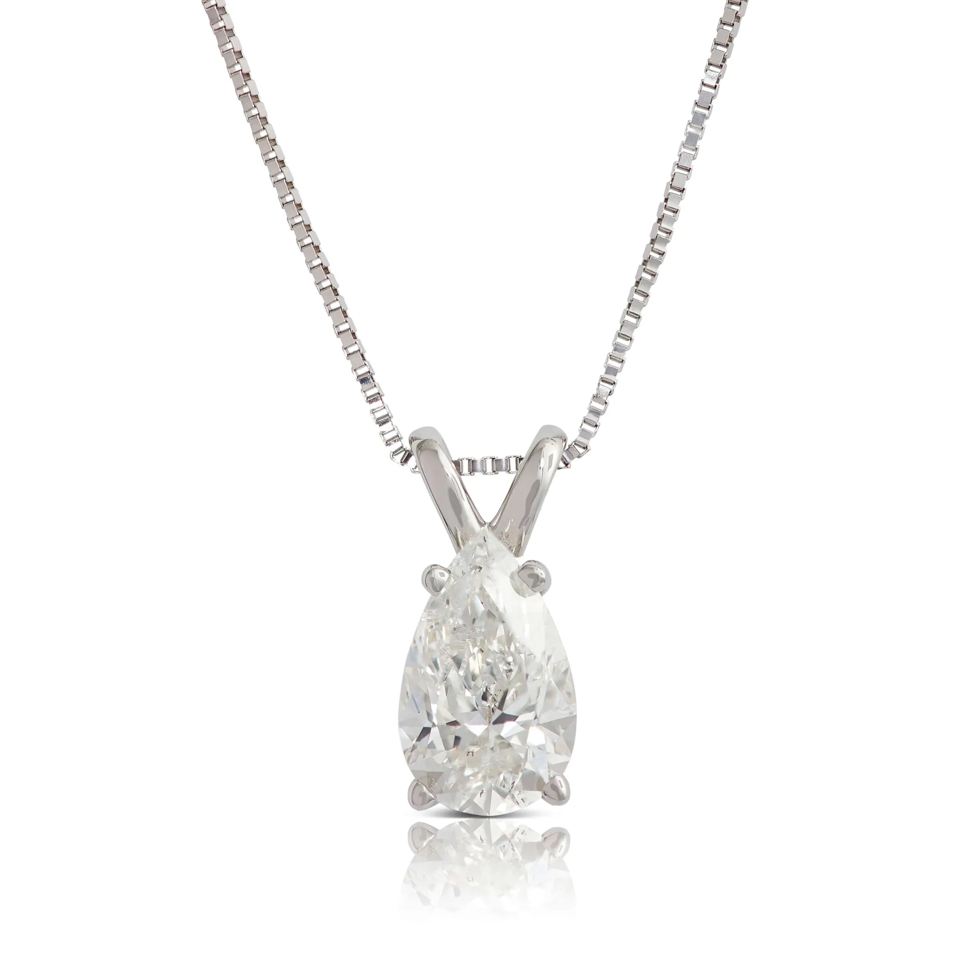 Pear Shaped Diamond Pendant, ¾ Carat Total Weight, 14K White Gold