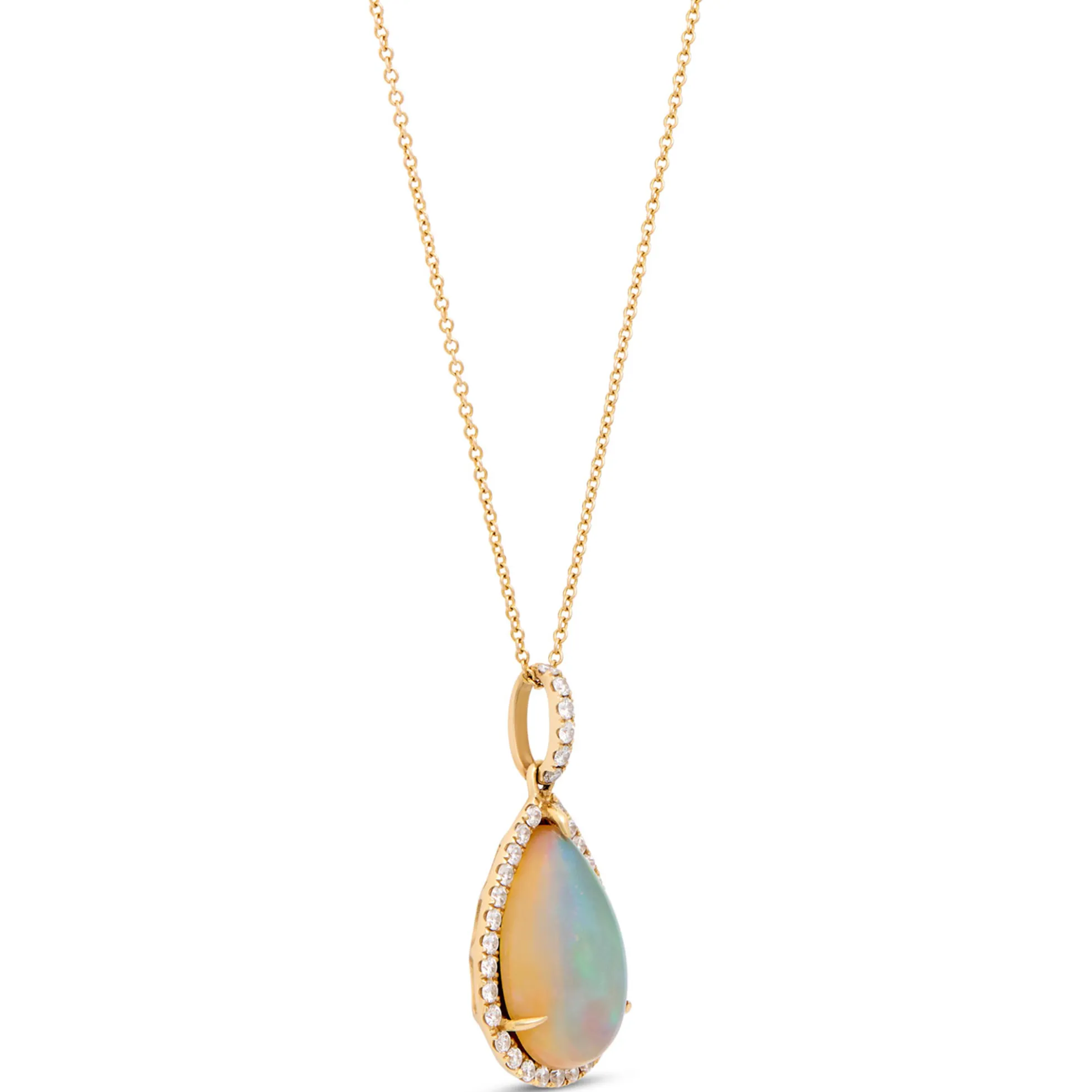 Pear-Shaped Opal and Diamond Pendant Necklace, 14K Yellow Gold