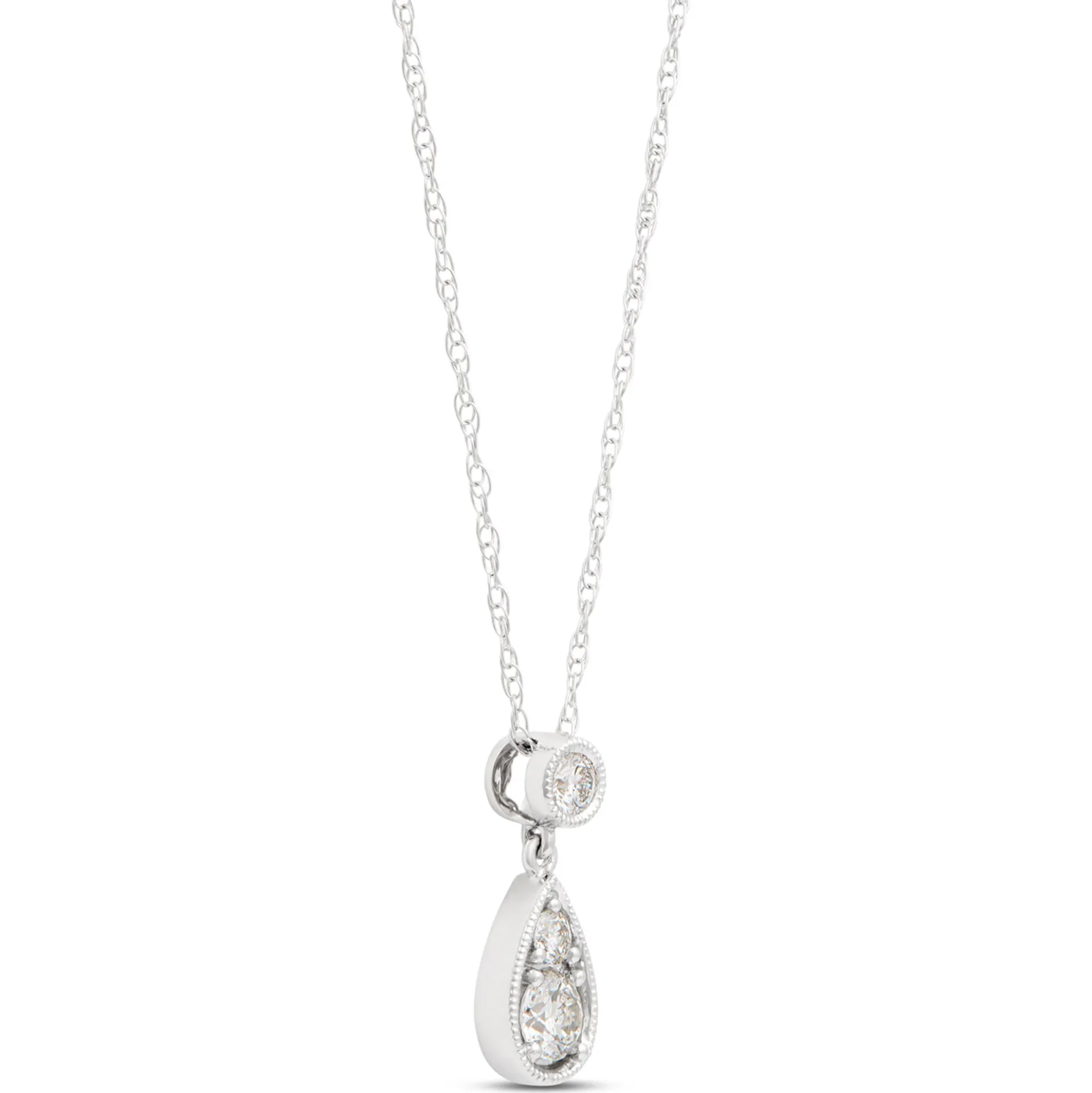 Pear Shaped Pendant with Round Diamonds, ⅓ Total Carat Weight, 14K White Gold