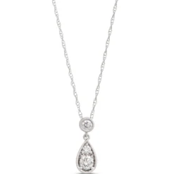 Pear Shaped Pendant with Round Diamonds, ⅓ Total Carat Weight, 14K White Gold