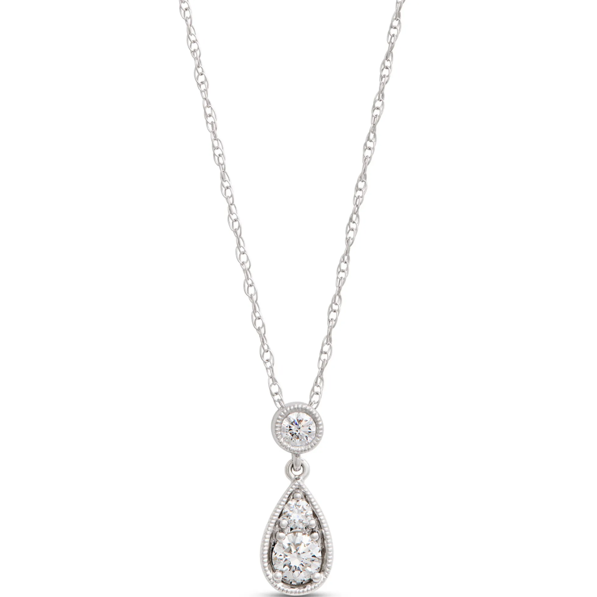 Pear Shaped Pendant with Round Diamonds, ⅓ Total Carat Weight, 14K White Gold