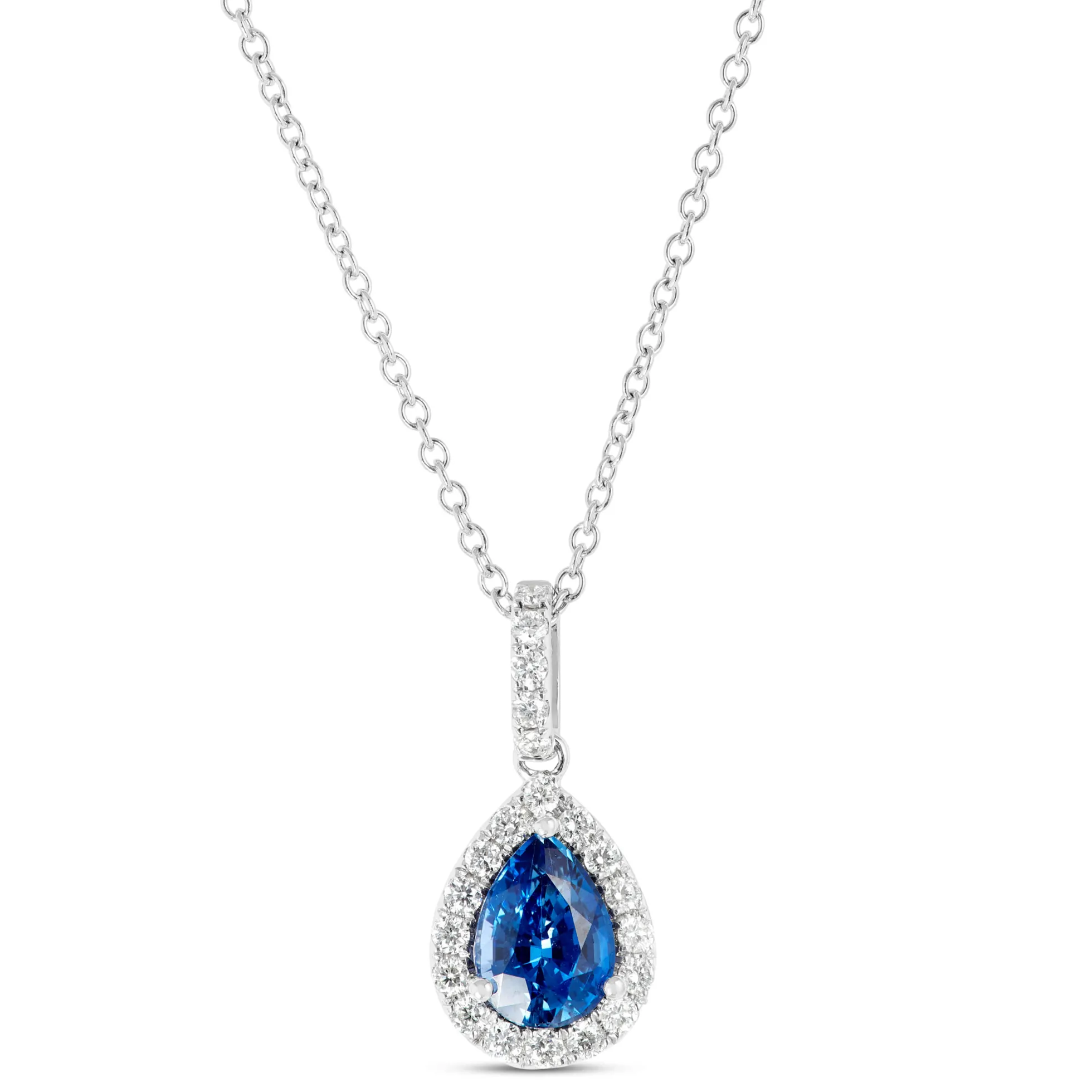 Pear-Shaped Sapphire and Diamond Pendant Necklace, 14K White Gold