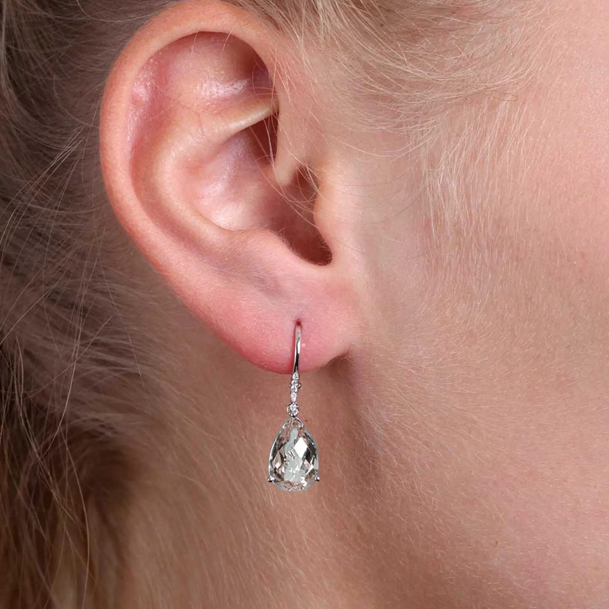 Pear Shaped White Topaz & Diamond Earrings 14K