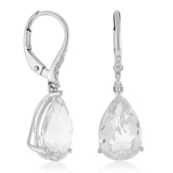 Pear Shaped White Topaz & Diamond Earrings 14K