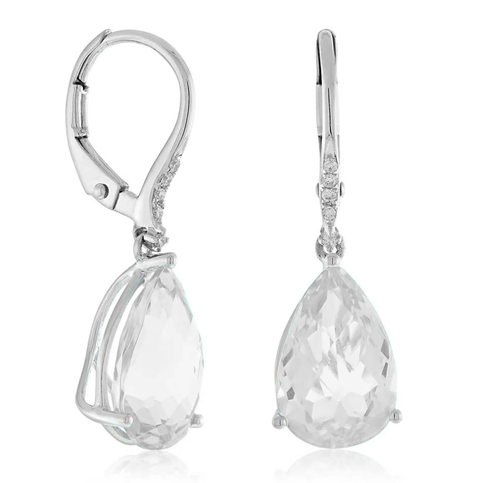 Pear Shaped White Topaz & Diamond Earrings 14K