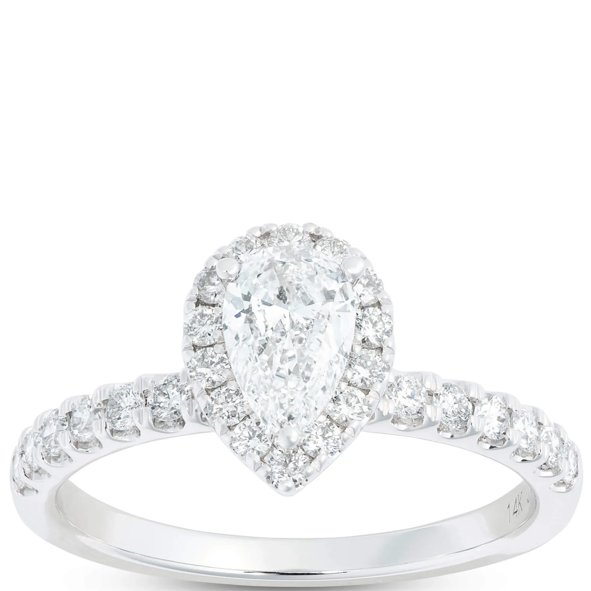 Pear Shape Halo and Round Diamond Bridal Set, 14K White Gold