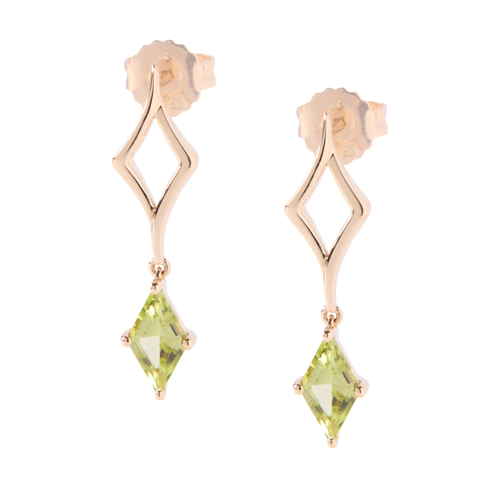 Peridot Dangle Earrings, 14K Yellow Gold