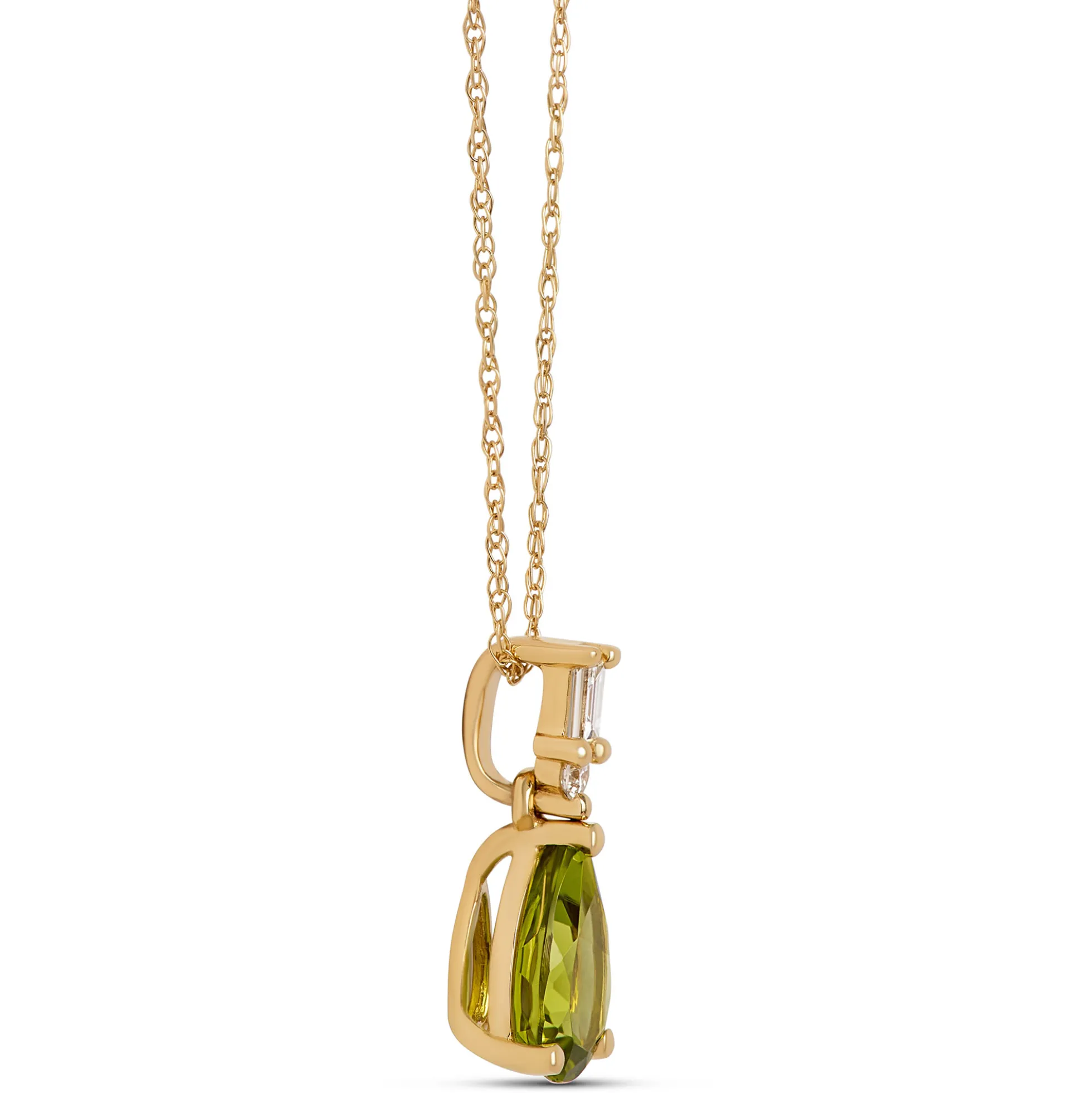 Peridot Pendant Necklace, 0.07 Carat Weight, 14K Yellow Gold
