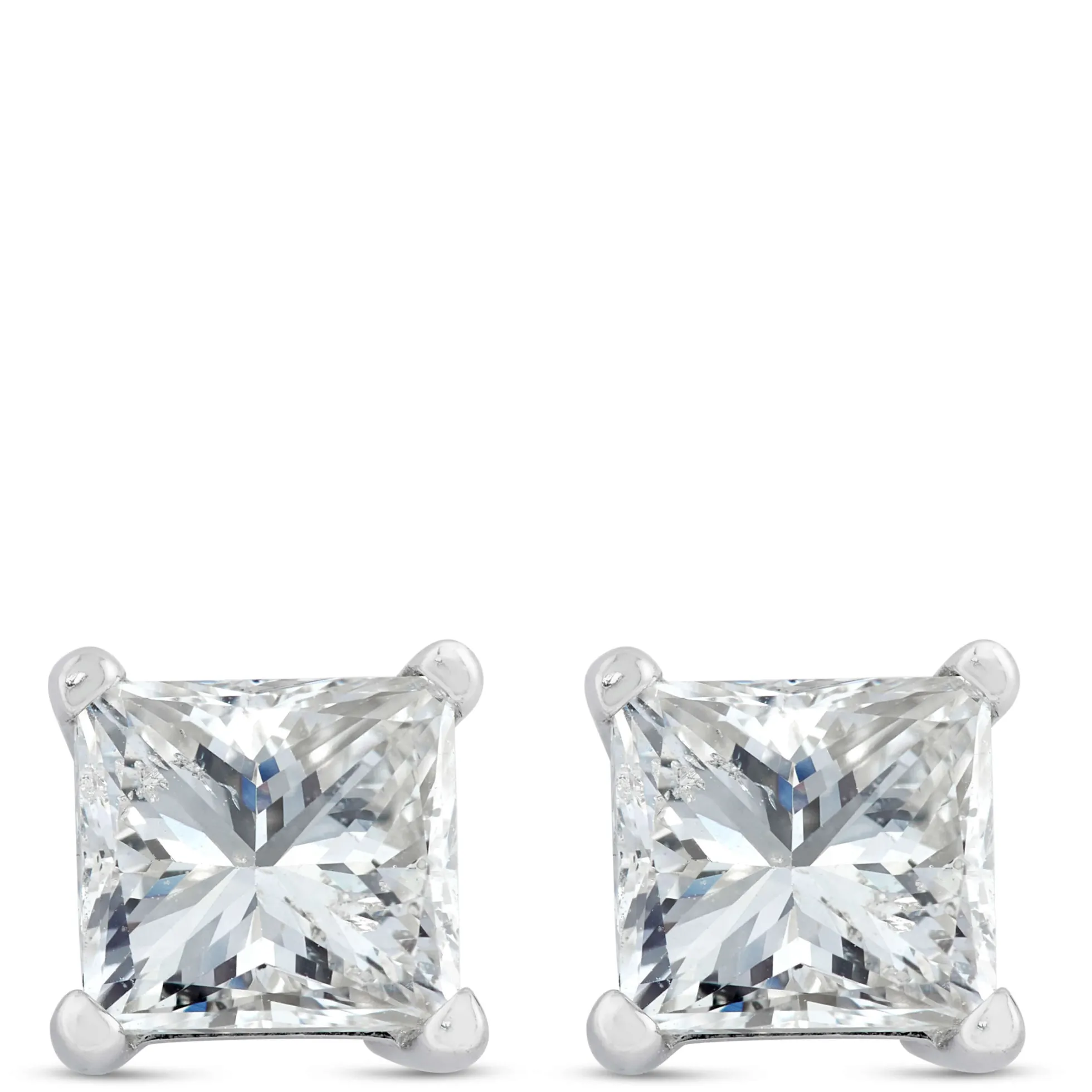 Princess Cut Diamond Stud Earrings, 1.4 Carat Total Weight, in 14K White Gold
