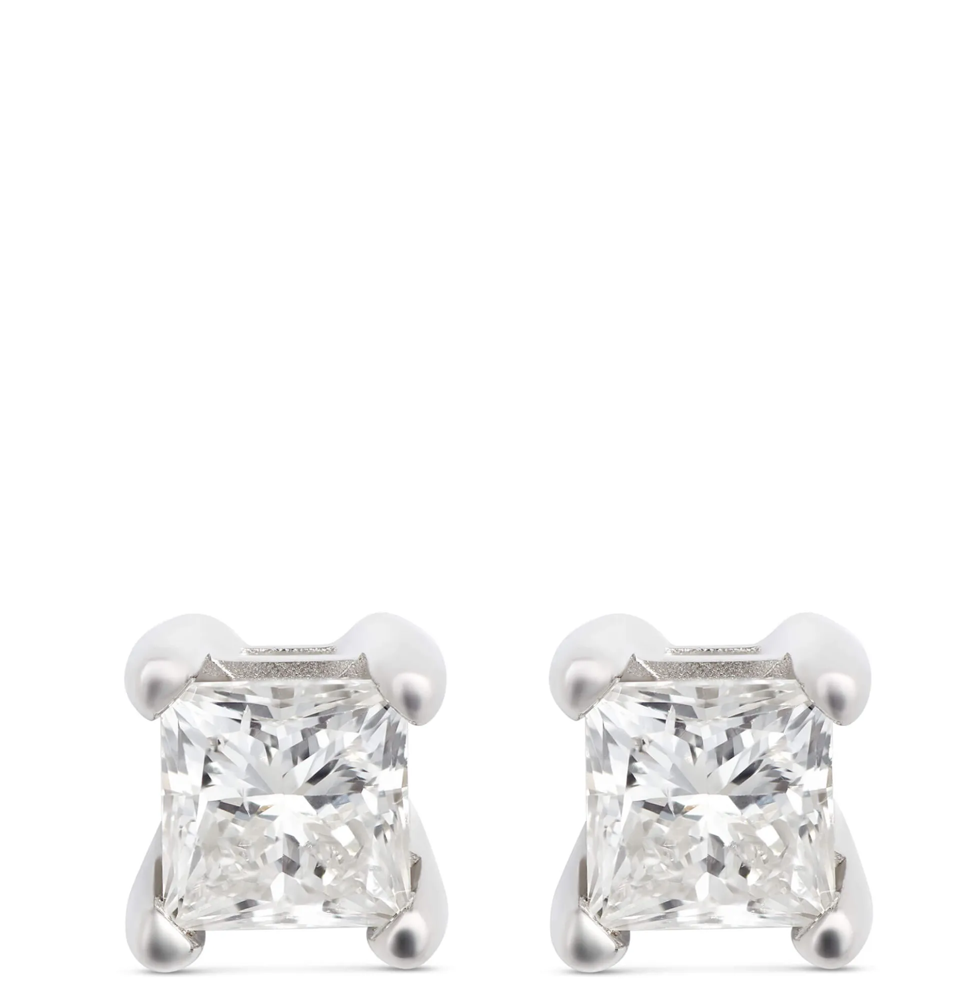 Princess Cut Diamond Studs, 14K White Gold