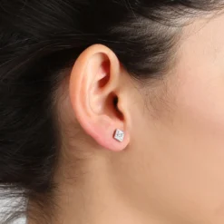 Princess Diamond Halo Earrings 14K