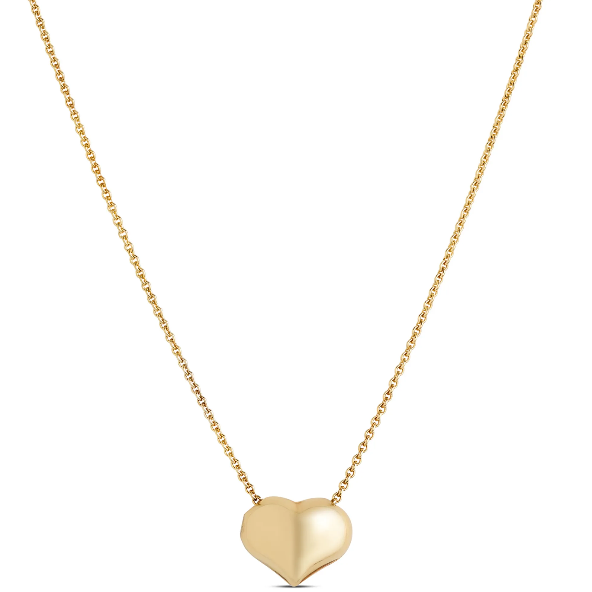 Puffed Heart Pendant Necklace, 14K Yellow Gold
