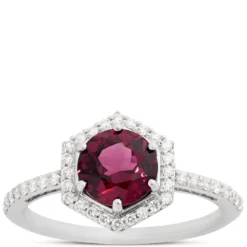 Purple Garnet and Round Diamond Ring, 14K White Gold