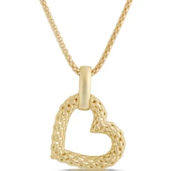 Quilted Heart Toscano Pendant Necklace in 14K Yellow Gold