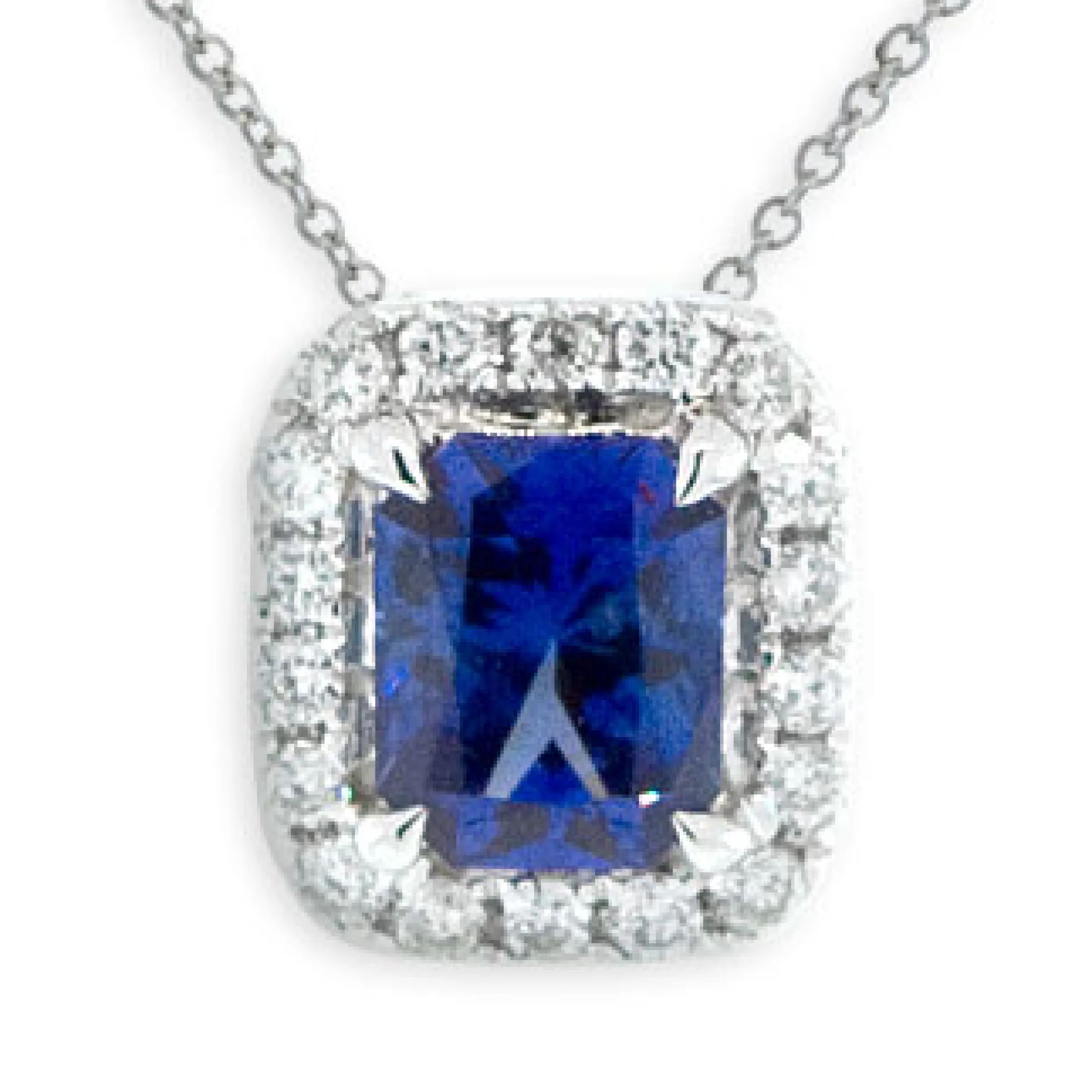 Radiant Cut Sapphire & Diamond Pendant 14K