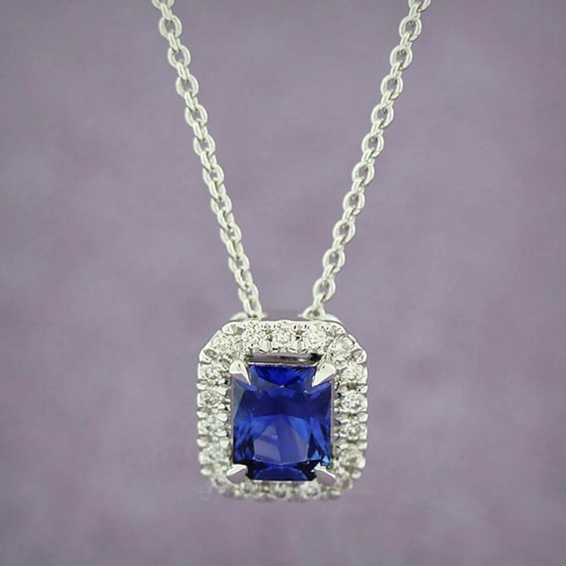 Radiant Cut Sapphire & Diamond Pendant 14K