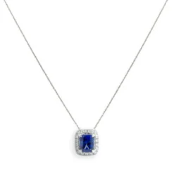 Radiant Cut Sapphire & Diamond Pendant 14K