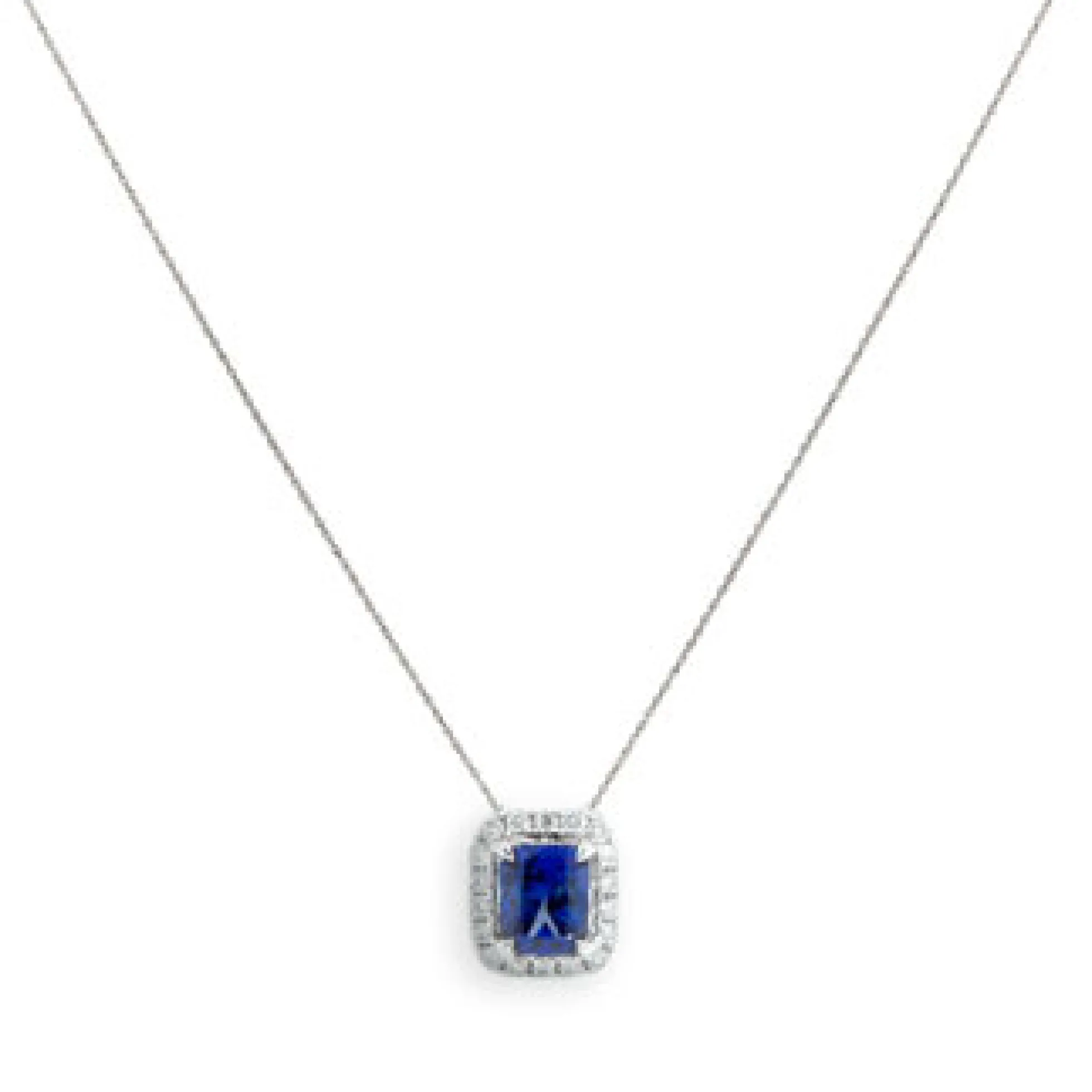 Radiant Cut Sapphire & Diamond Pendant 14K