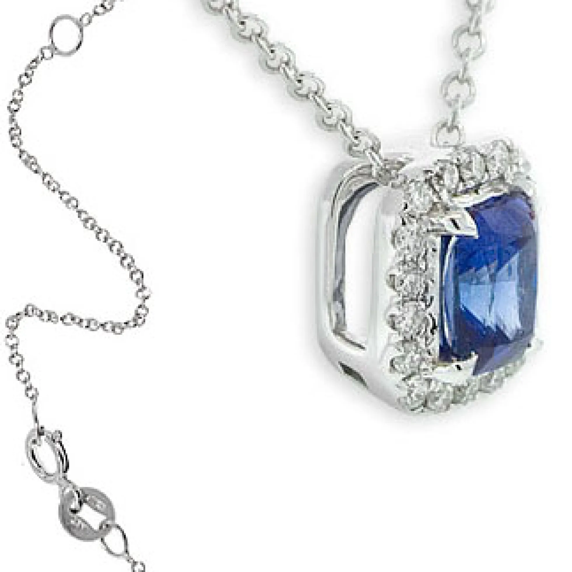 Radiant Cut Sapphire & Diamond Pendant 14K
