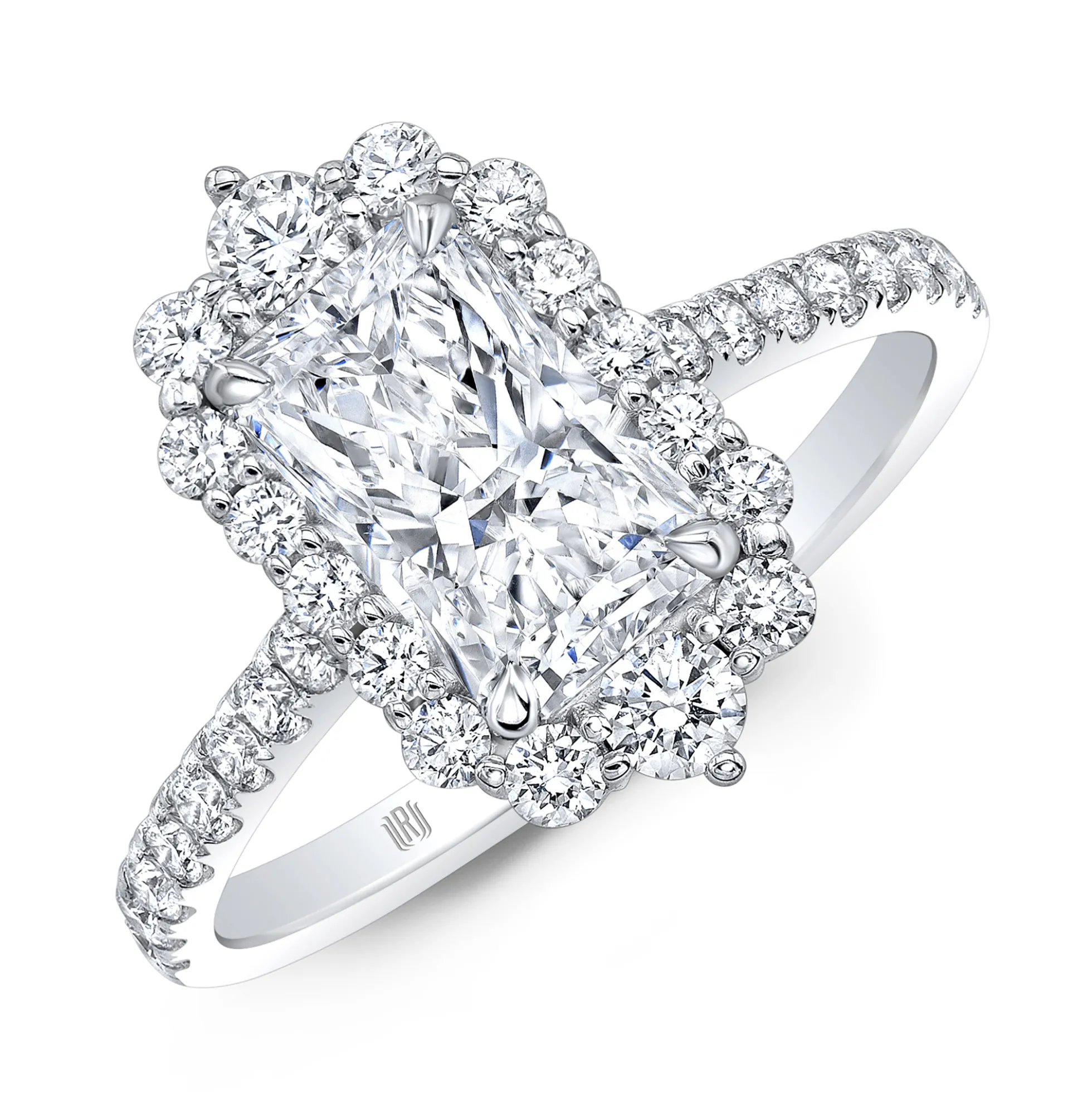 Rahaminov Cushion Cut Halo Engagement Ring, 18K White Gold