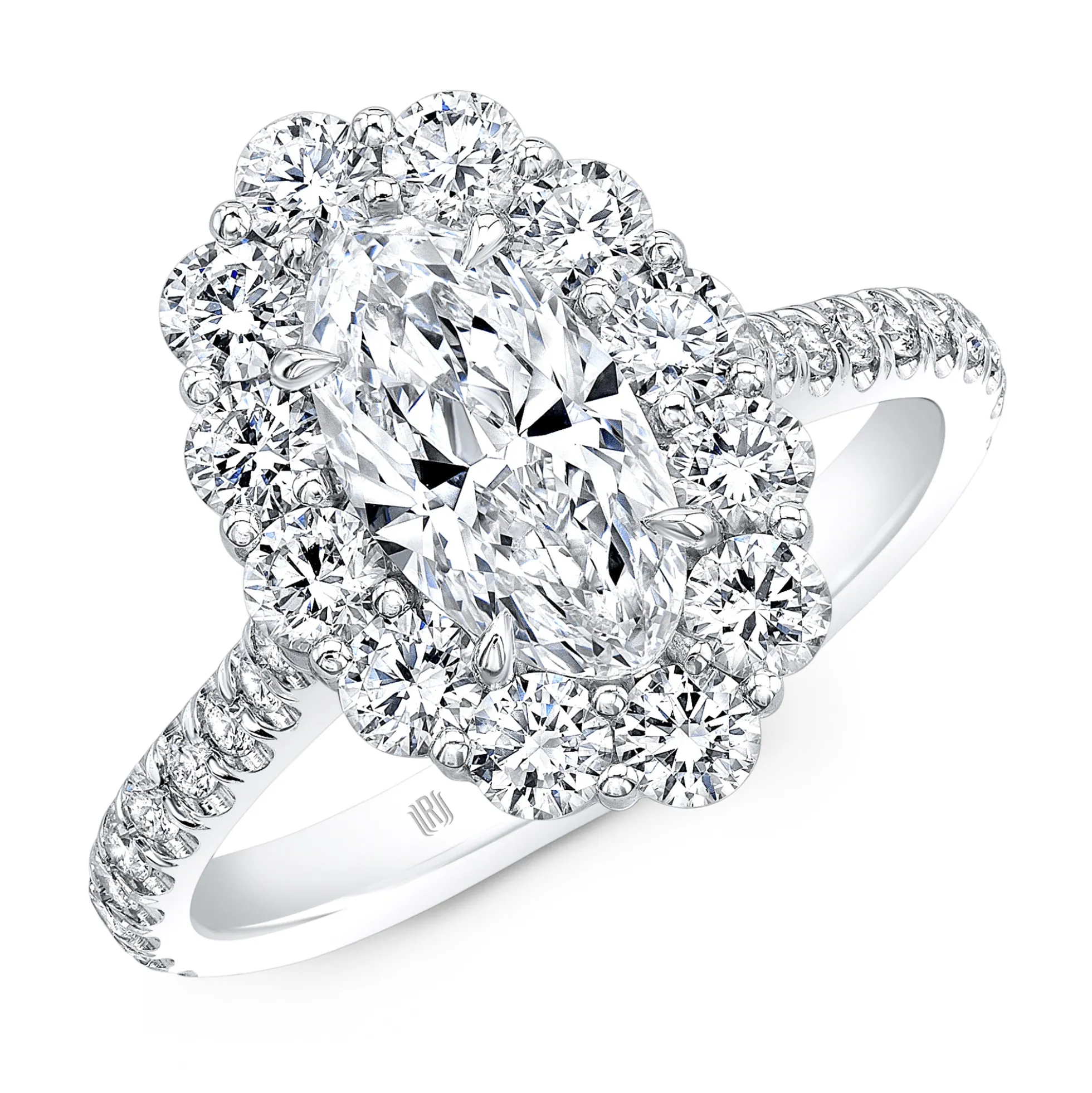 Rahaminov Oval Diamond Engagement Ring, 18K White Gold