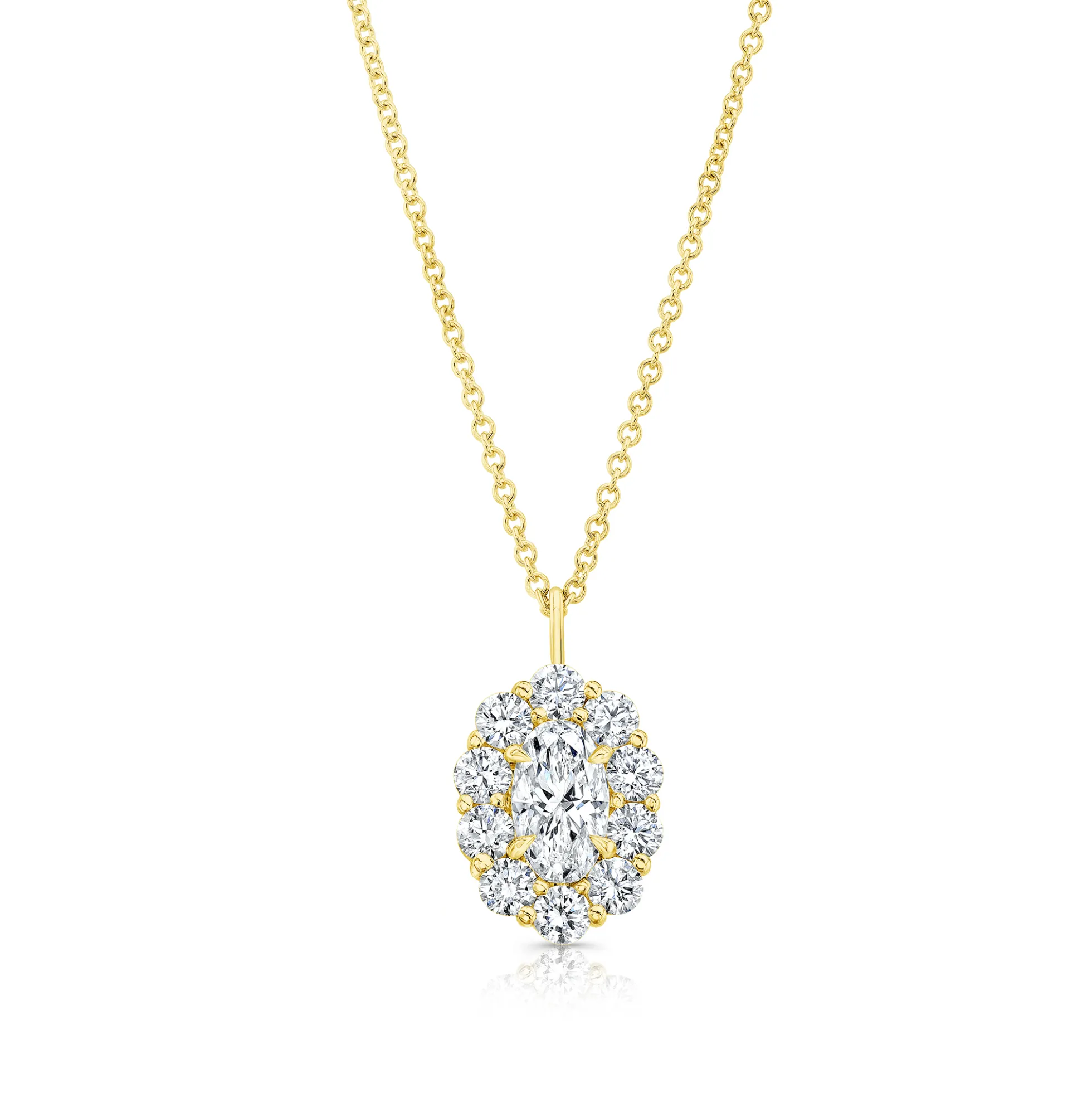 Rahaminov Oval Diamond Halo Necklace, 18K White Gold