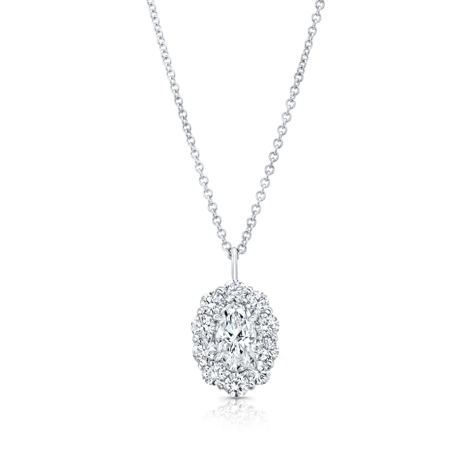 Rahaminov Oval Diamond Halo Necklace, 18k White Gold