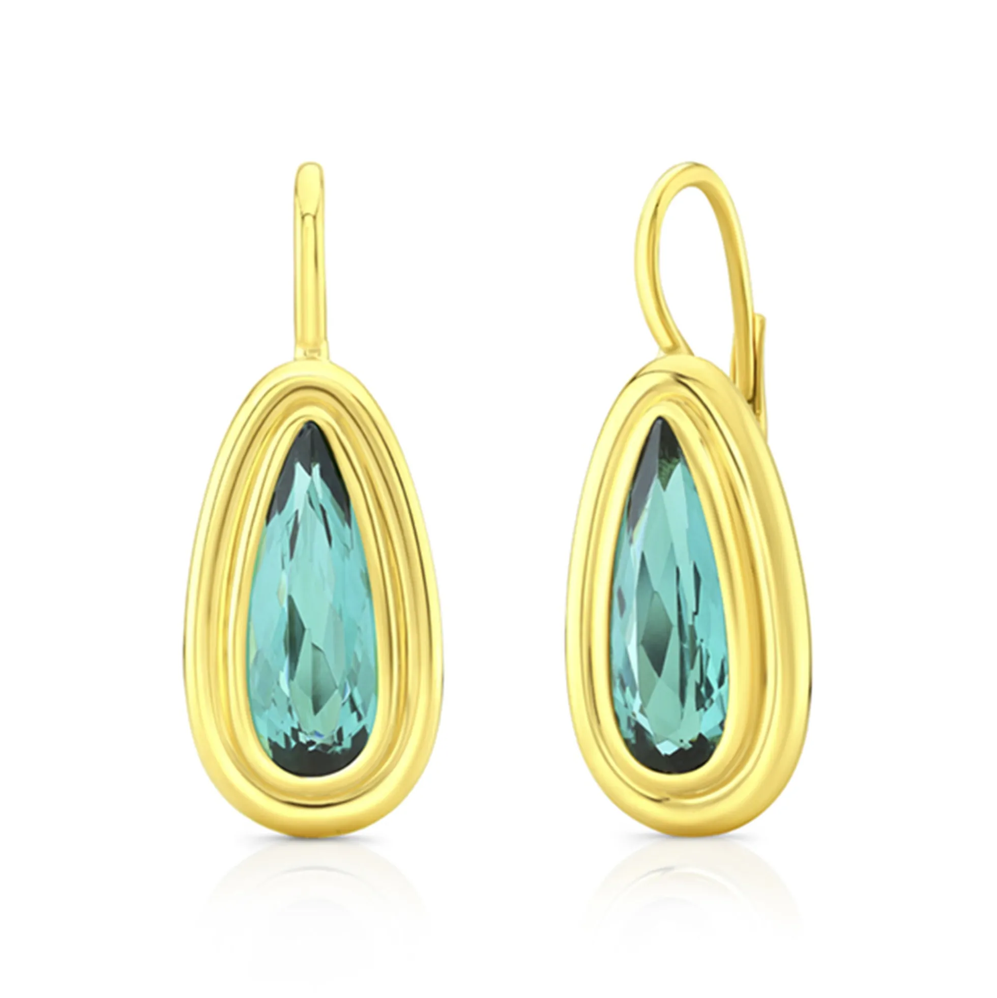 Rahaminov Pear Shaped Green Tourmaline Earrings, 18K Yellow Gold