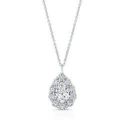 Rahaminov Pear Shaped Halo Diamond Necklace, 18K White Gold