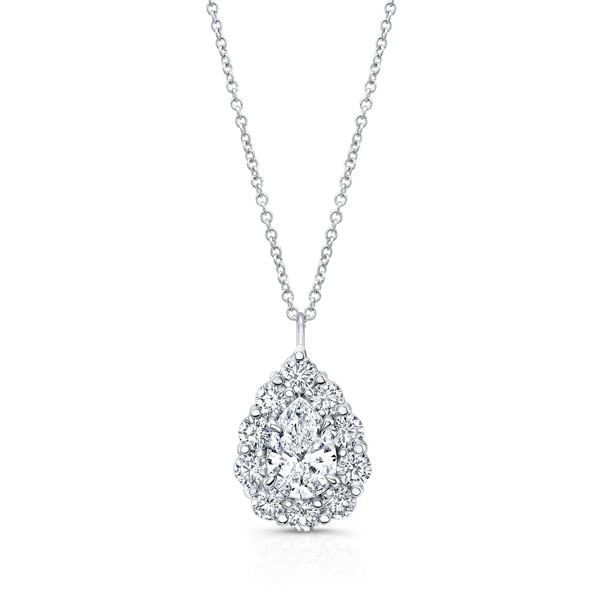 Rahaminov Pear Shaped Halo Diamond Necklace, 18K White Gold