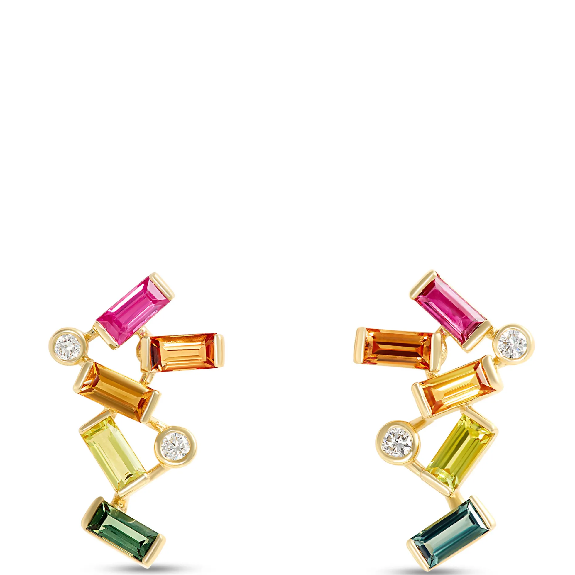 Rainbow Sapphire Earrings, 14K Yellow Gold