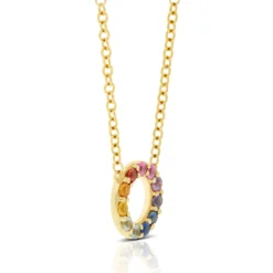 Rainbow Sapphire Mini Circle Necklace 14K