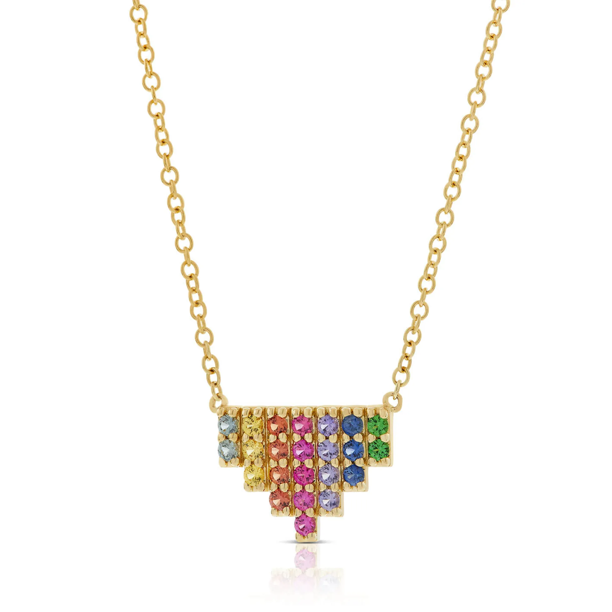 Rainbow Sapphire & Tsavorite Garnet Mini Pyramid Necklace, 14K Yellow Gold