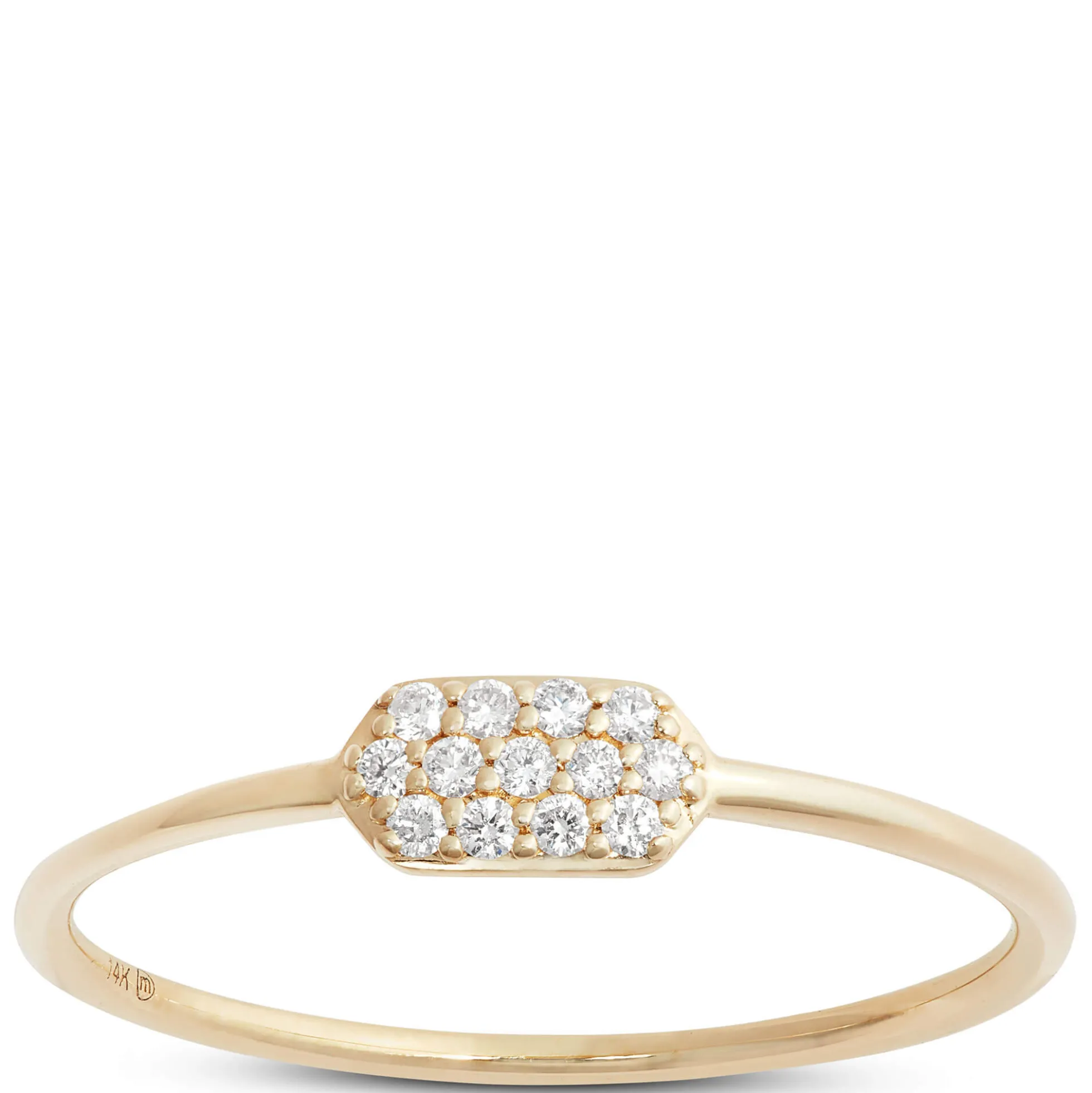 Rectangle Pave Diamond Ring, 14K Yellow Gold
