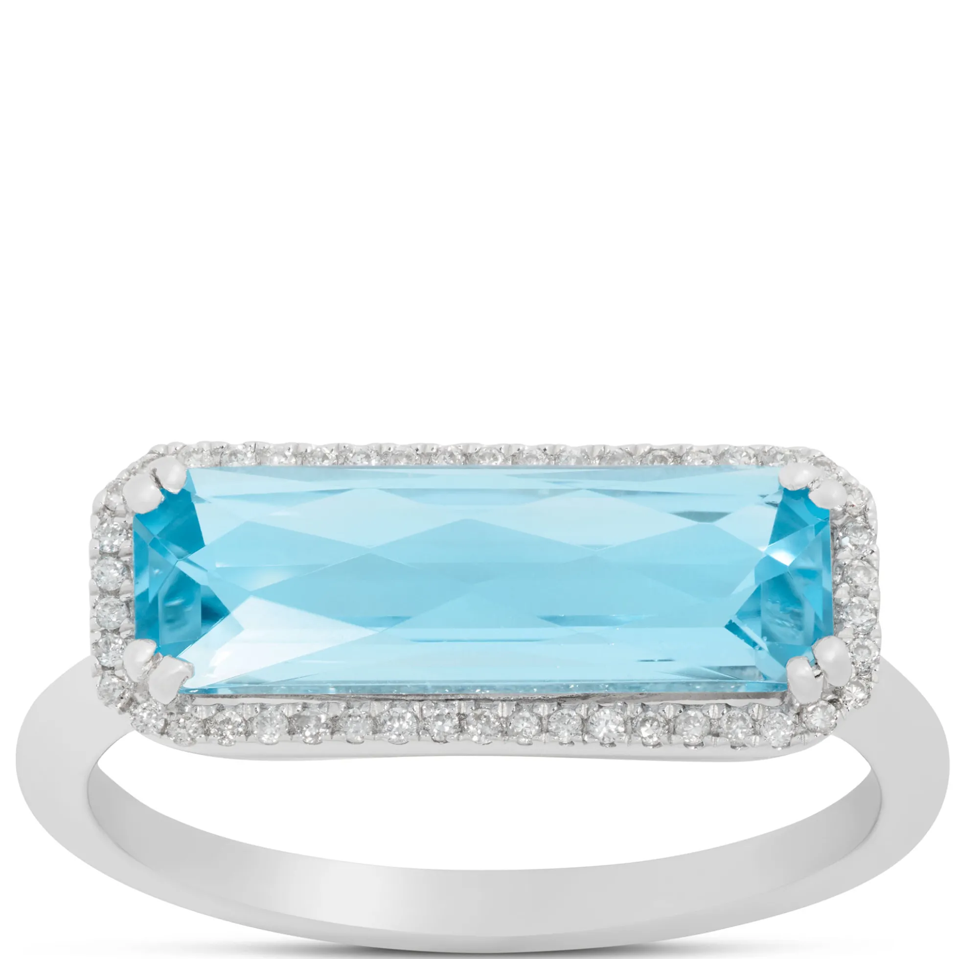 Rectangular Blue Topaz Diamond Ring 14K