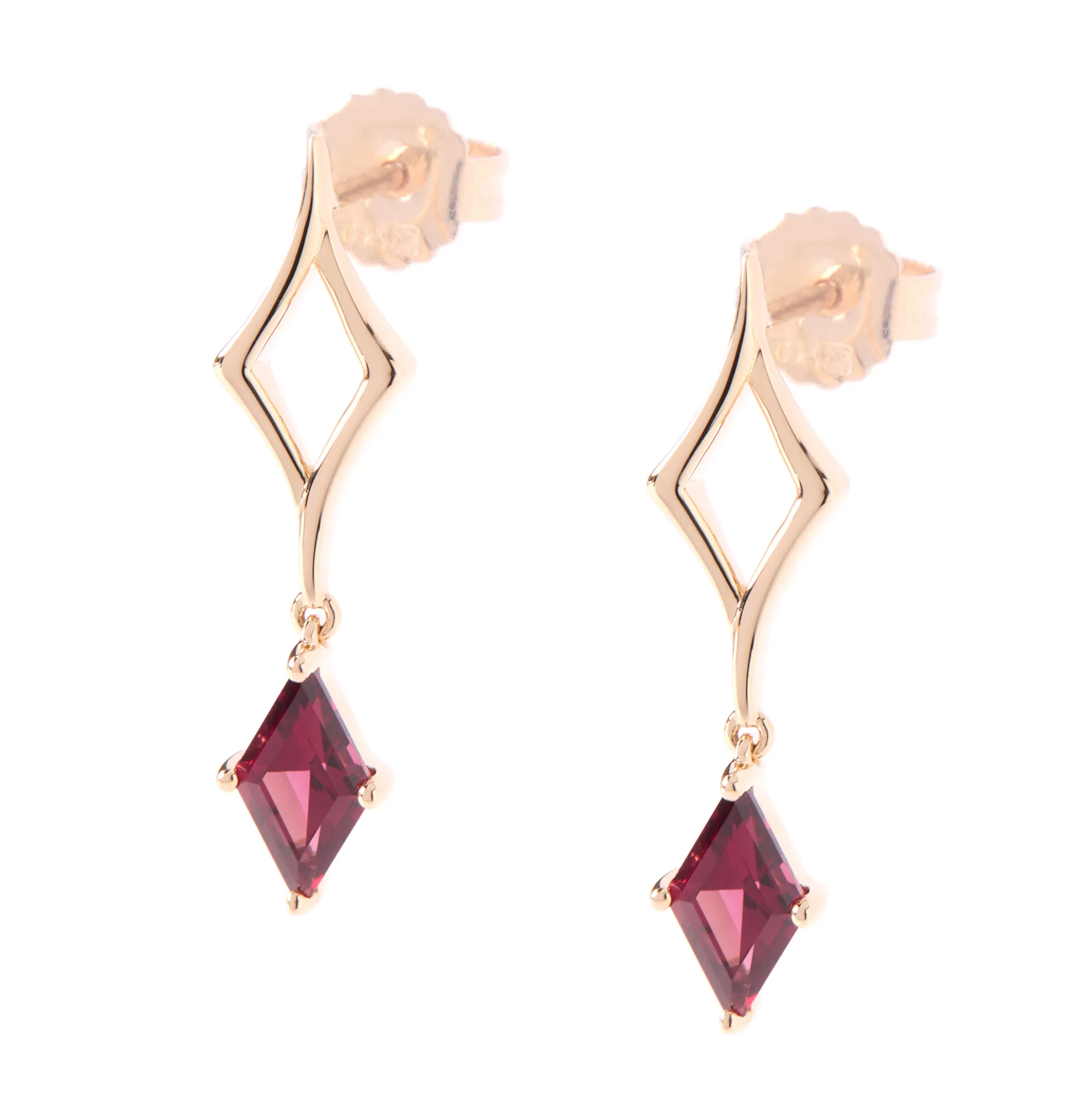 Rhodolite Dangle Earrings, 14K Yellow Gold