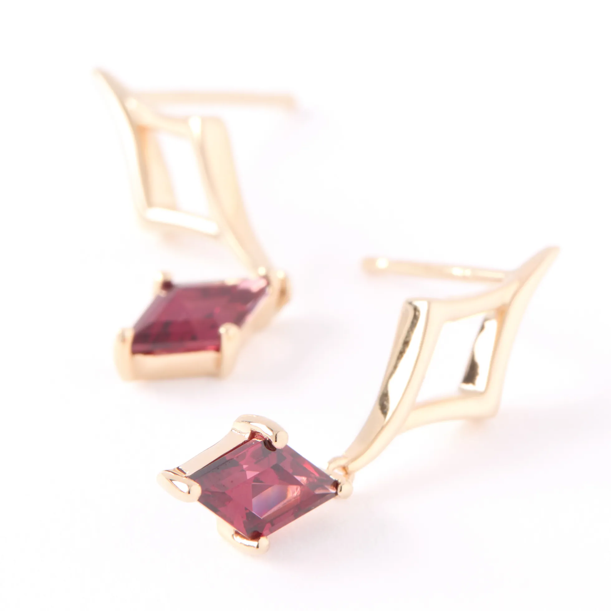 Rhodolite Dangle Earrings, 14K Yellow Gold