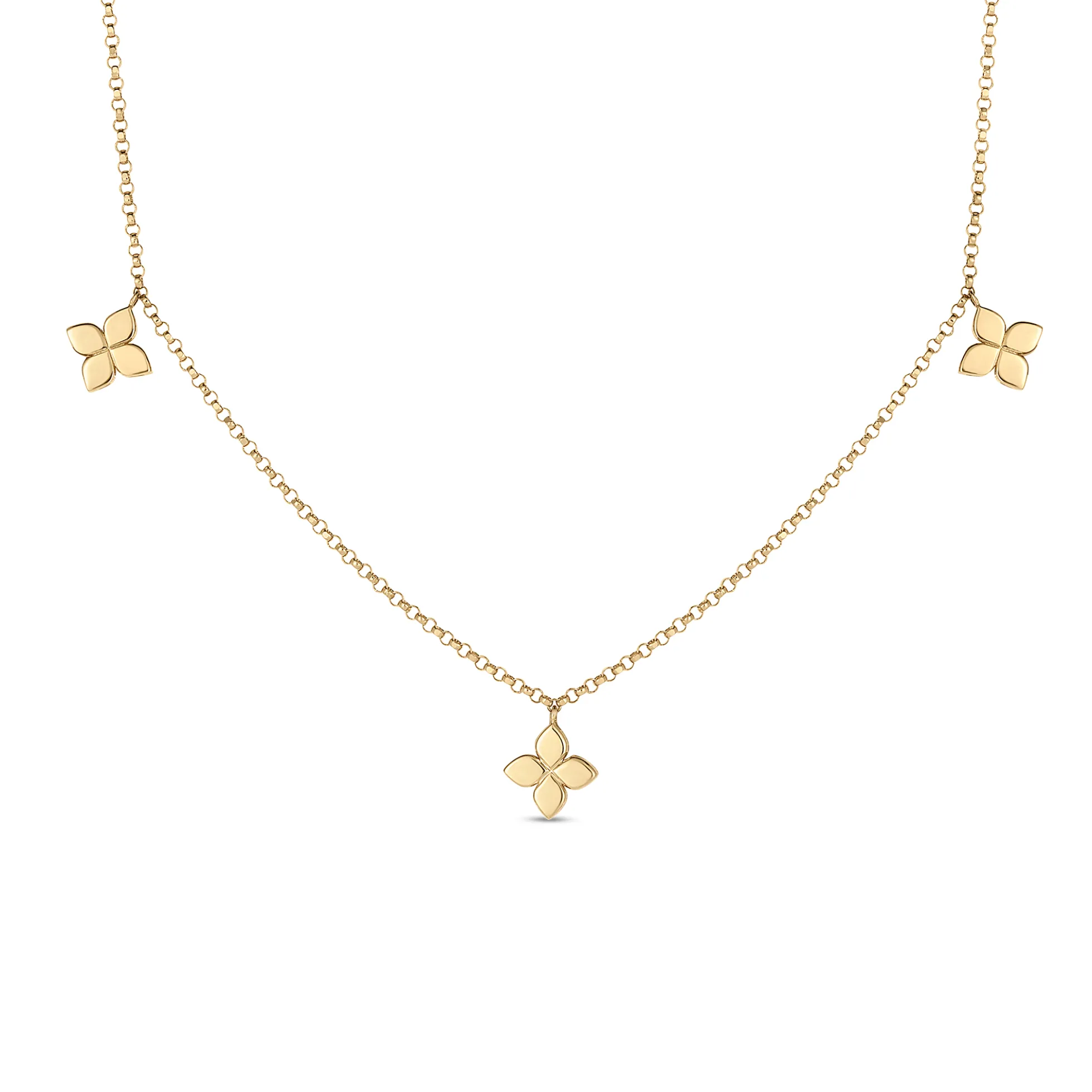 Robert Coin 18k Yellow Gold Love by The Inch Diamond & Polished Small Flower Station Necklace