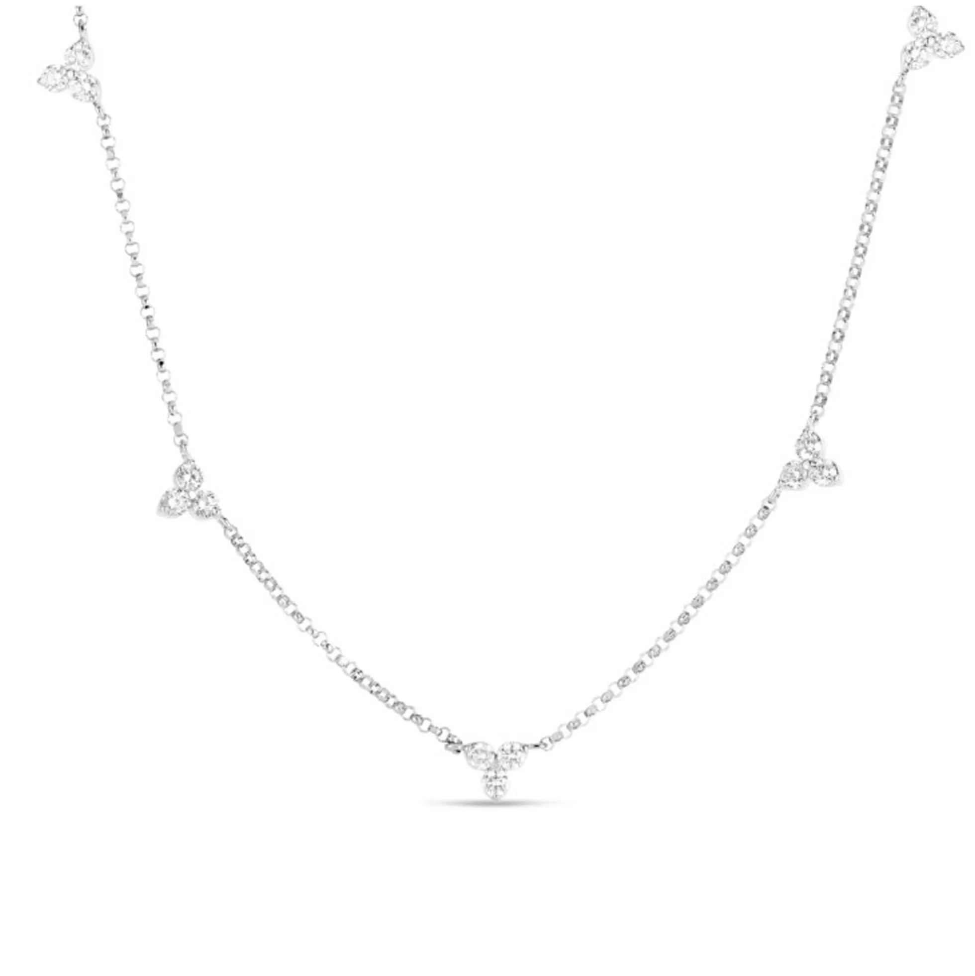 Roberto Coin Diamonds By The Inch 5 Station Flower Necklace 18K White Gold, 17"