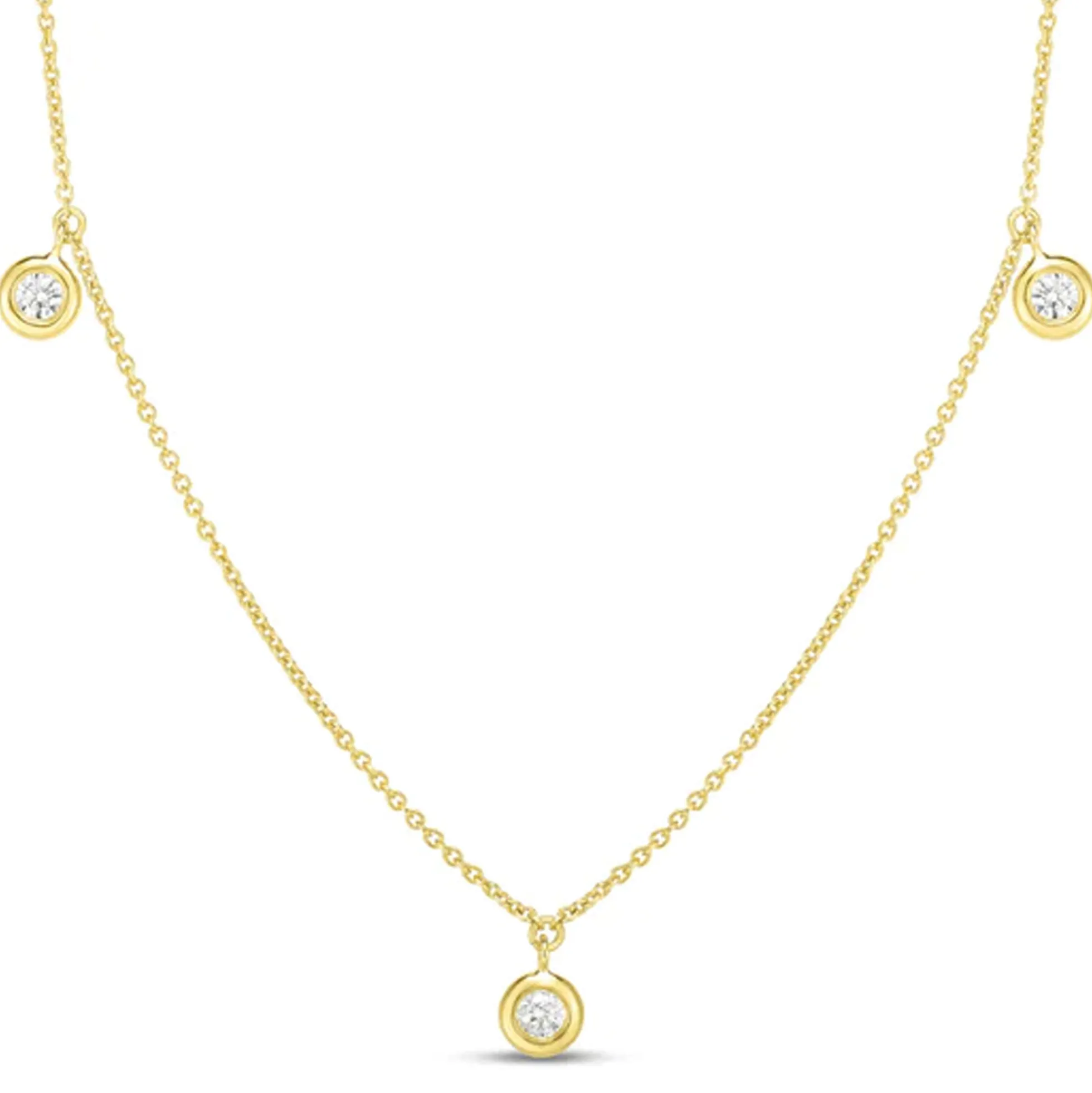 Roberto Coin Diamonds By The Inch 18K Gold Dangling 3 Station Necklace, 17″