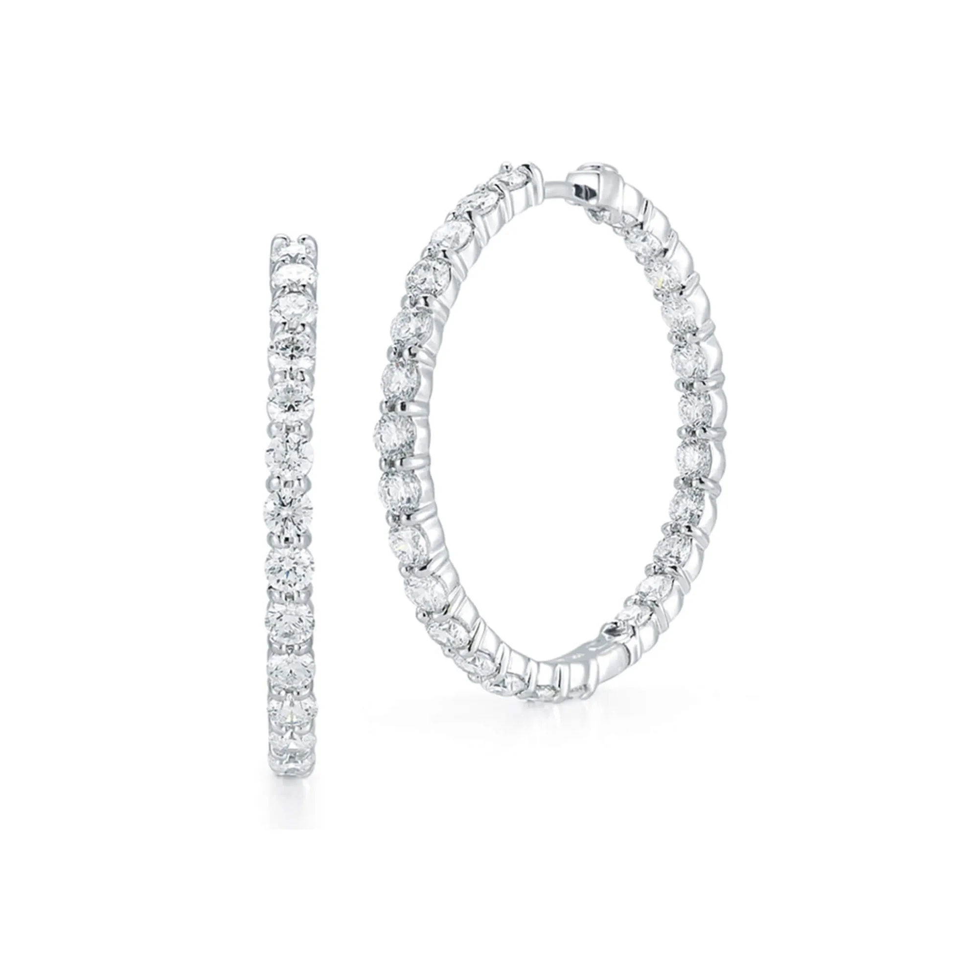 Roberto Coin Extra Small Inside Outside Diamond Hoop Earrings, 18K White Gold