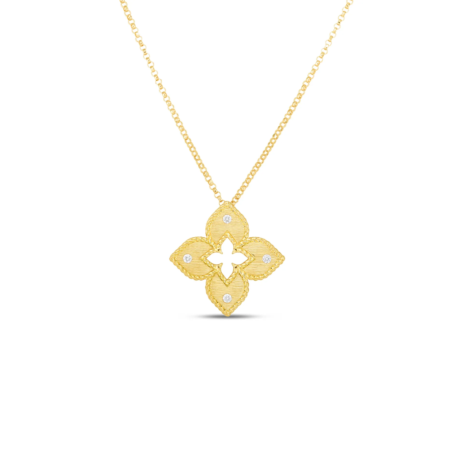 Roberto Coin 18K Gold Petite Venetian Princess Diamond & Satin Finish Medium Flower Necklace