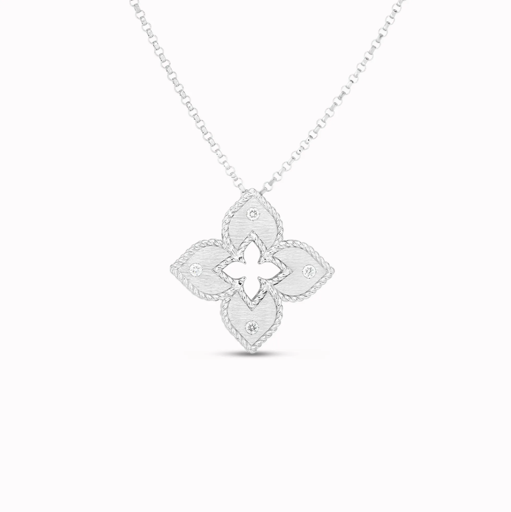 Roberto Coin 18K Gold Petite Venetian Princess Diamond & Satin Finish Medium Flower Necklace