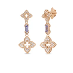 Roberto Coin 18K Rose Gold Venetian Princess Carnival Pave Diamond And Tanzanite Flower Dangle Earrings