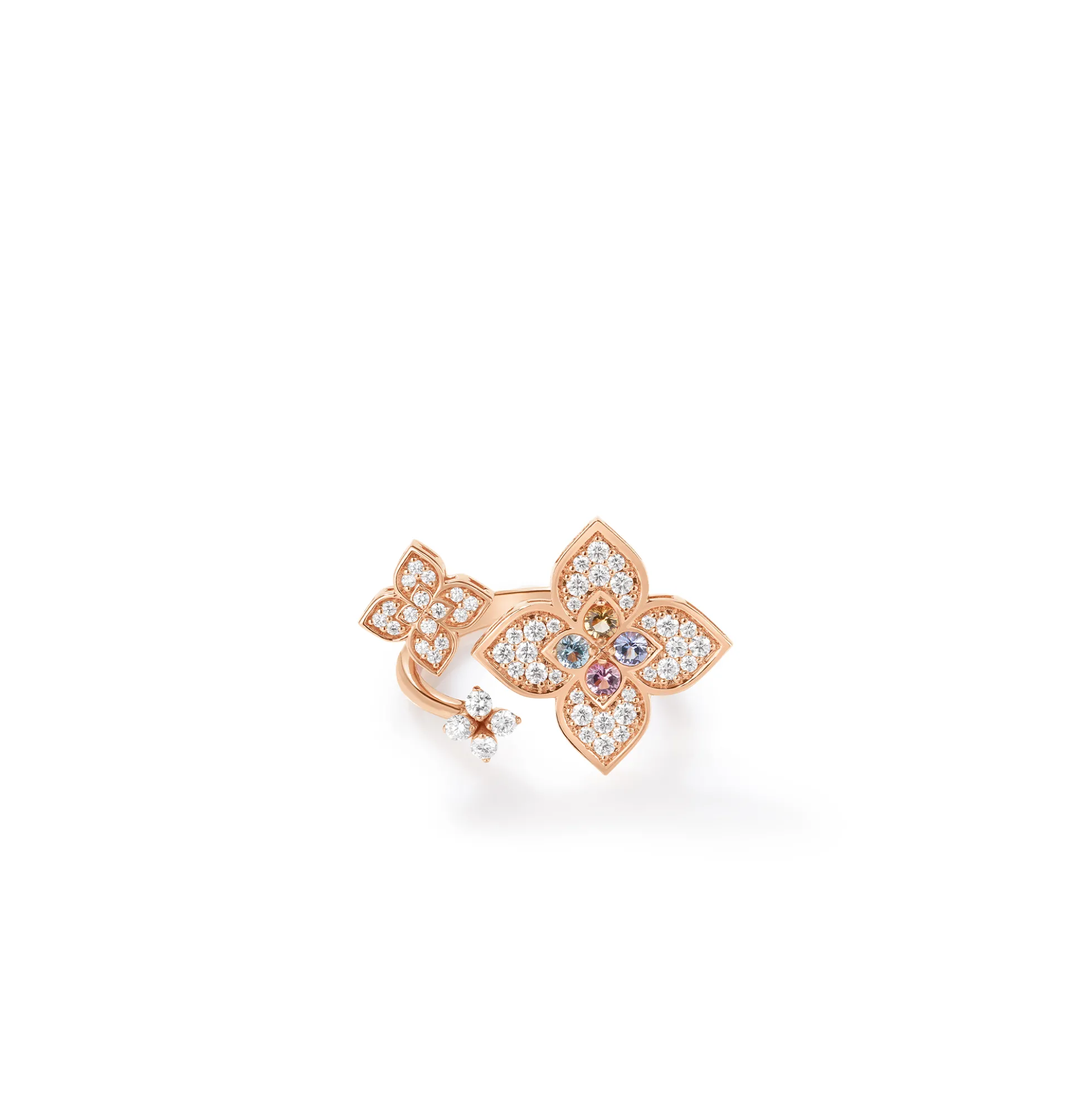 Roberto Coin 18K Rose Gold Venetian Princess Carnival Pave Diamond And Mixed Stones Large Triple Flower Ring