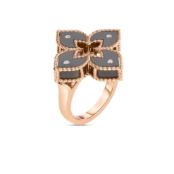 Roberto Coin 18K Rose Gold Venetian Princess Diamond & Gray Titanium Small Flower Ring