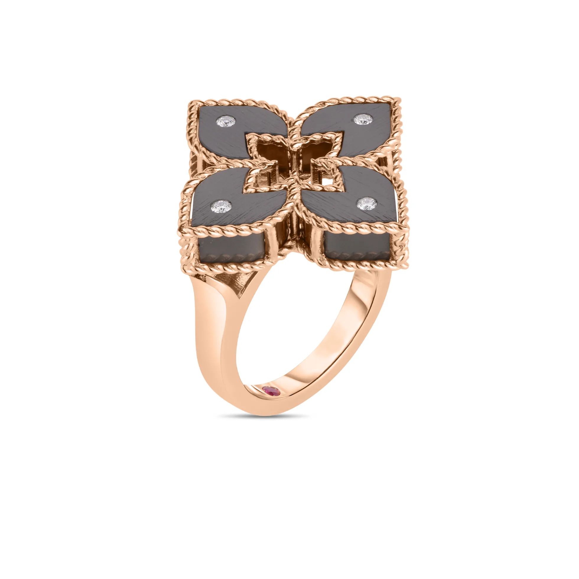 Roberto Coin 18K Rose Gold Venetian Princess Diamond & Gray Titanium Small Flower Ring