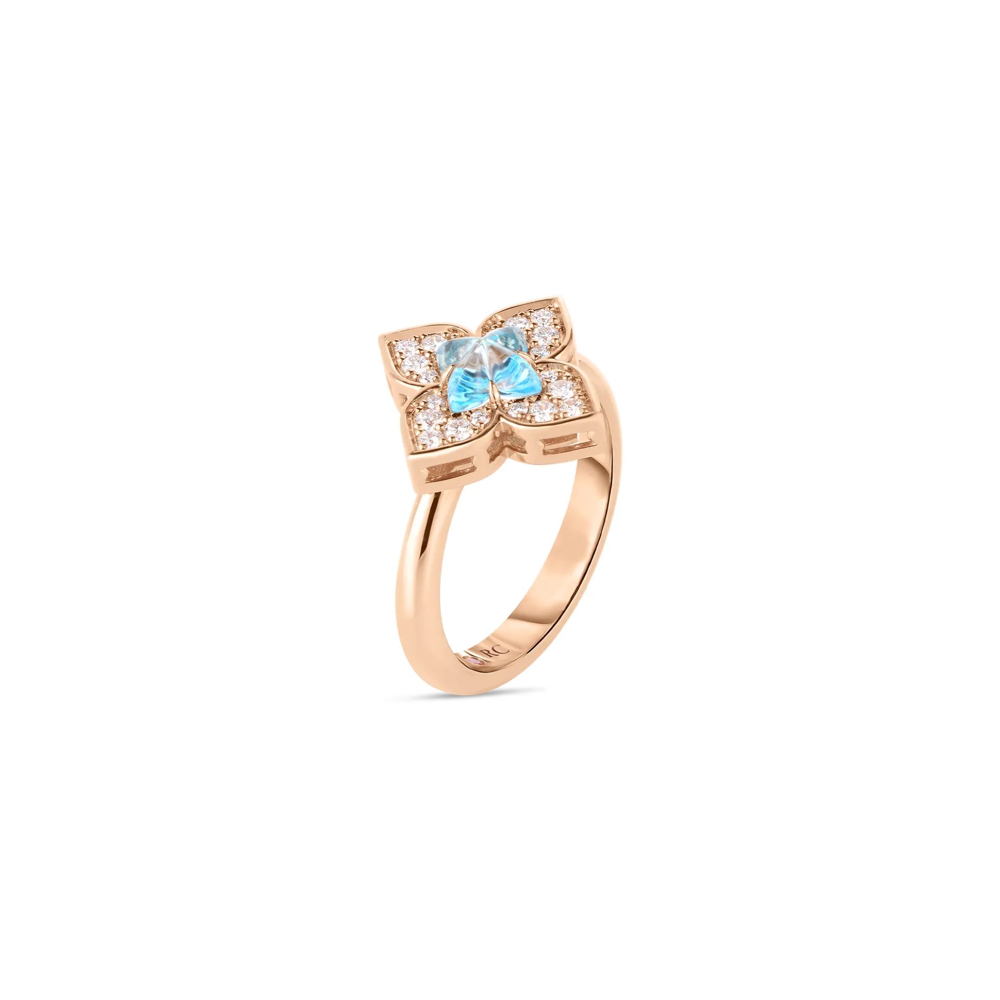Roberto Coin 18K Rose Gold Venetian Princess Carnival Pave Diamond And Blue Topaz Small Flower Ring
