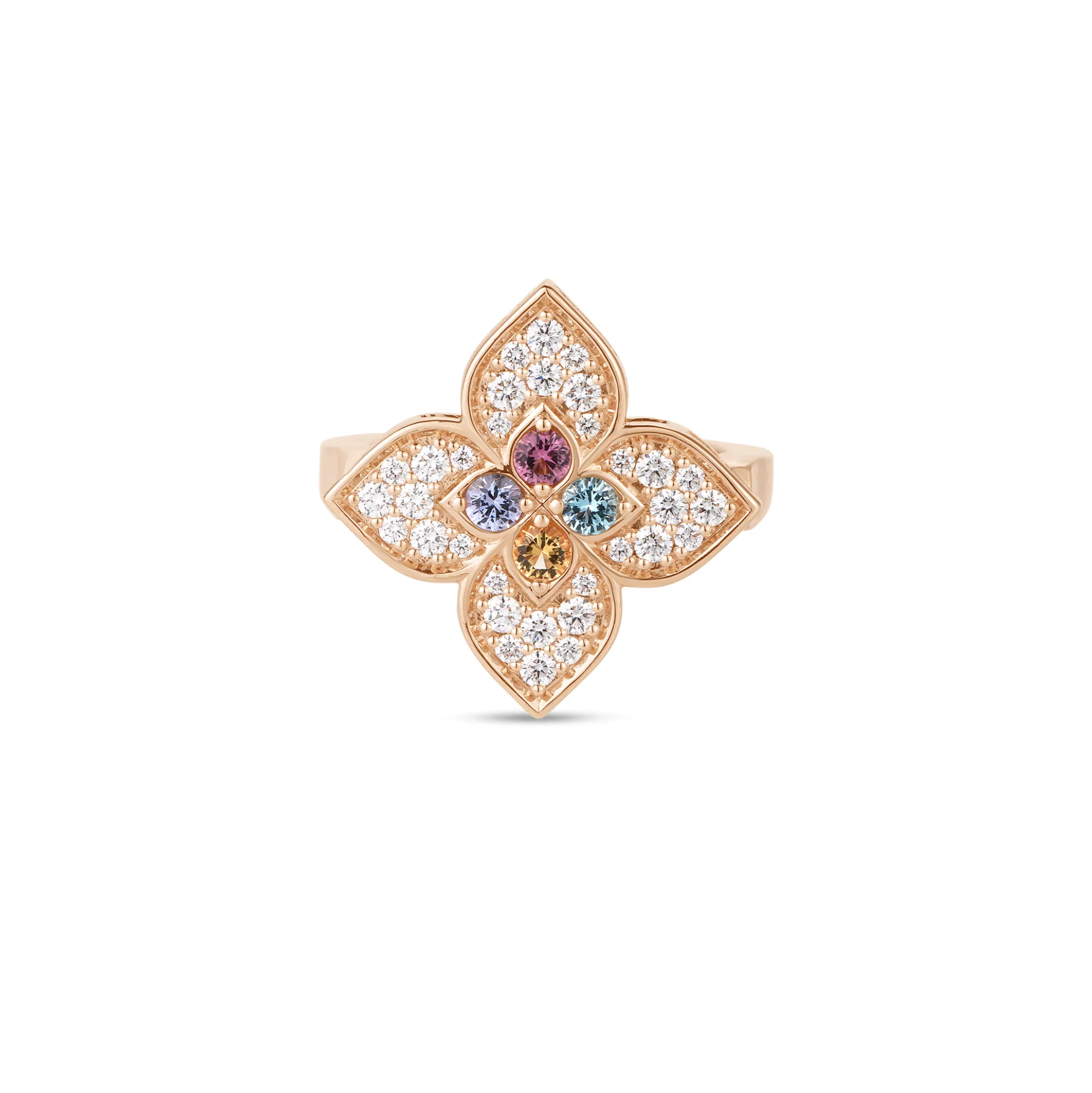 Roberto Coin 18K Rose Gold Venetian Princess Carnival Pave Diamond & Mixed Stones Large Flower Ring